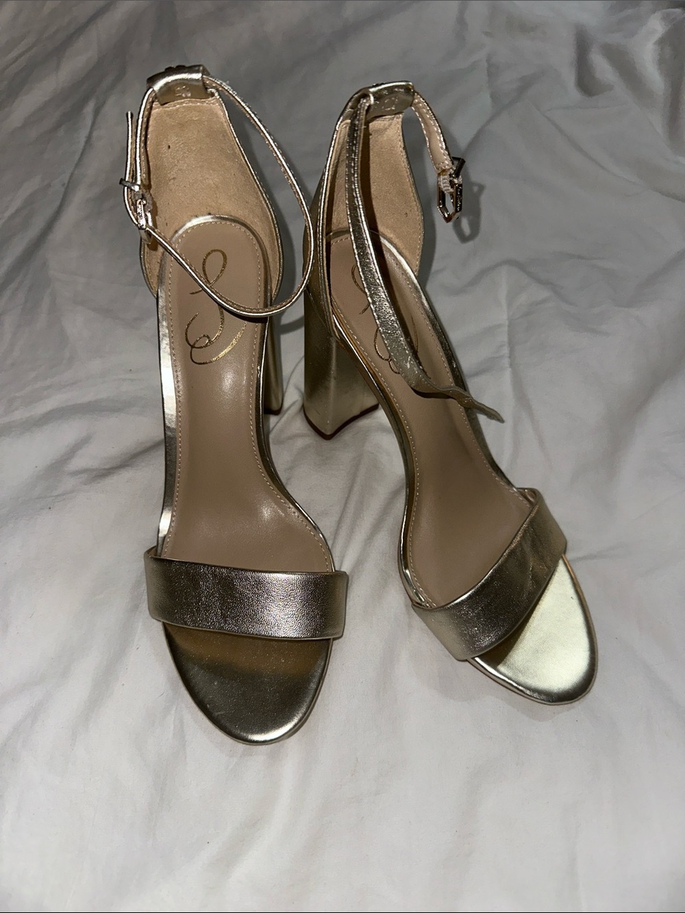 Sam Edelman Gold Metallic Ankle-Strap Block Heel Sandals size 8